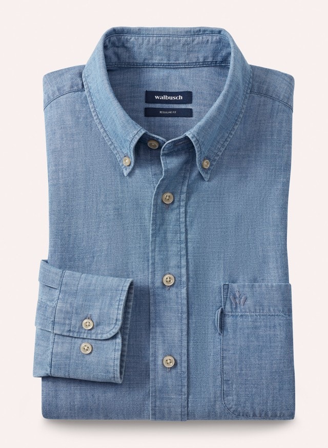 Abbildung Chambray-Hemd in der Farbe Uni Indigo Abbildung Chambray-Hemd in der Farbe Uni Indigo