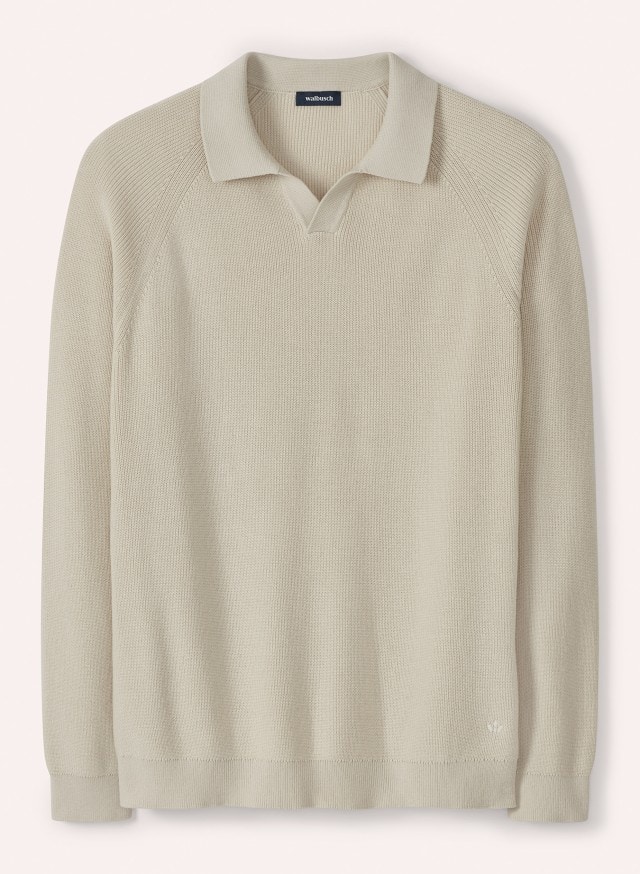 Abbildung Gerippter Polopullover in der Farbe Sand Abbildung Gerippter Polopullover in der Farbe Sand