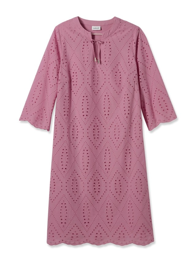 Kleid mit Lochstickerei aus reiner Baumwolle in der Farbe Nelke