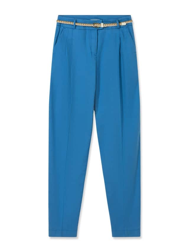Bundfaltenhose aus Leinenmix in Königsblau