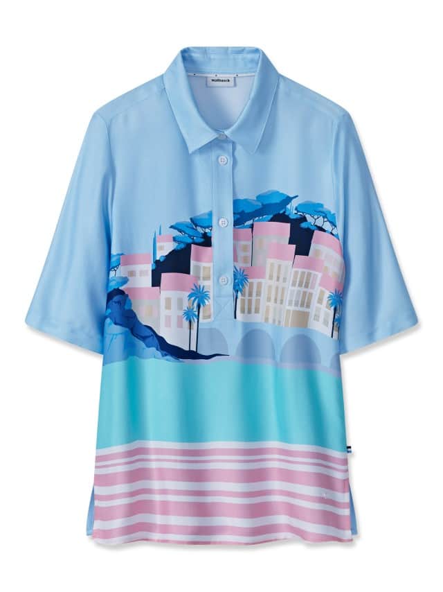 Polo Bluse aus Viskose mit lebendigen Dessins