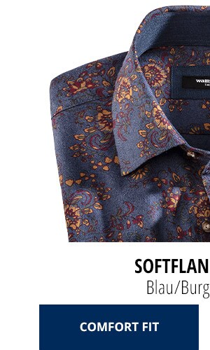Softflanell-Hemd Comfort Fit - Blau/Burgund Druck | Walbusch