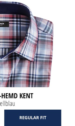 Extraglatt-Hemd Kent Regular Fit, Karo Hellblau | Walbusch