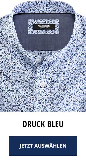 Extraglatt Hemd mit Stehkragen, Druck Bleu | Walbusch