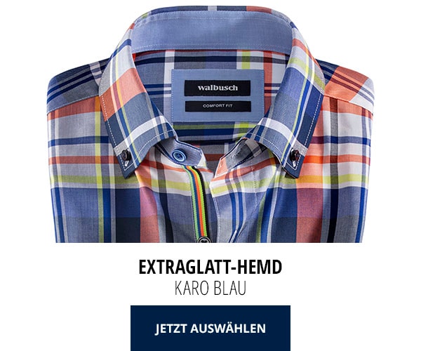 Extraglatt-Hemd - Karo Blau | Walbusch