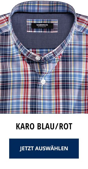 Extraglatt Hemd mit Stehkragen, Karo Blau/Rot | Walbusch