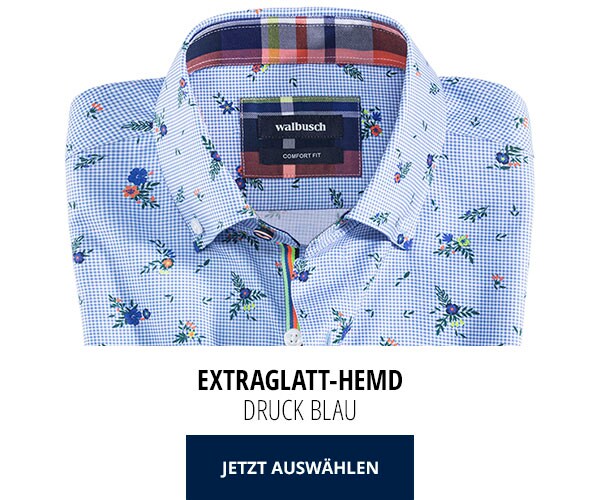 Extraglatt-Hemd - Druck Blau | Walbusch