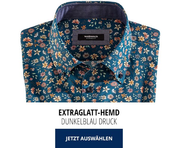 Extraglatt-Hemd Herbstlaub - Dunkelblau Druck | Walbusch