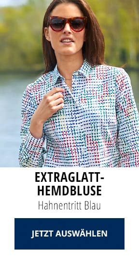 Extraglatt-Hemdbluse Hahnentritt Blau | Walbusch
