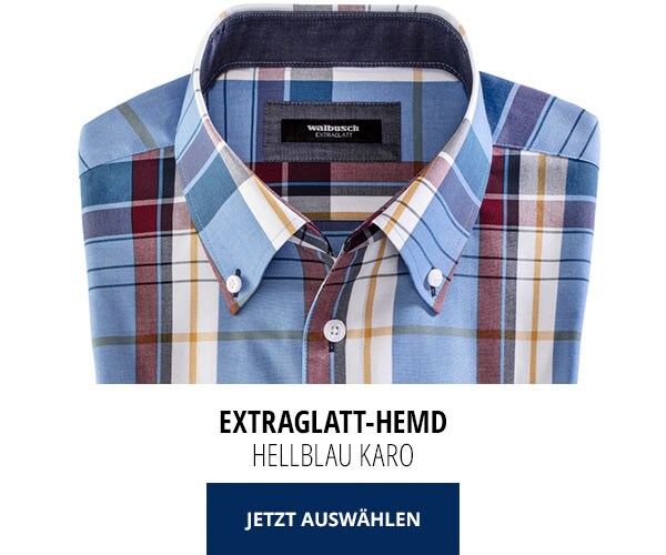 Extraglatt-Hemd Herbstlaub - Hellblau Karo | Walbusch