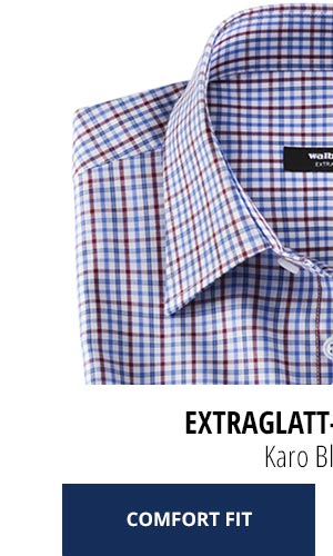 Extraglatt-Hemd Kent Comfort Fit, Karo Blau/Rot | Walbusch