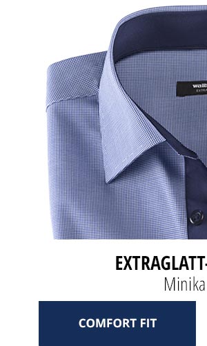 Extraglatt-Hemd Kent Comfort Fit, Minikaro Blau | Walbusch