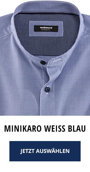 Extraglatt Hemd mit Stehkragen, Minikaro Weiss Blau | Walbusch