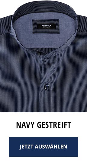 Extraglatt Hemd mit Stehkragen, Navy gestreift | Walbusch