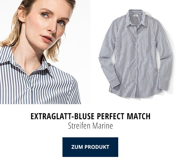 Extraglatt-Bluse Perfect Match Streifen Marine | Walbusch