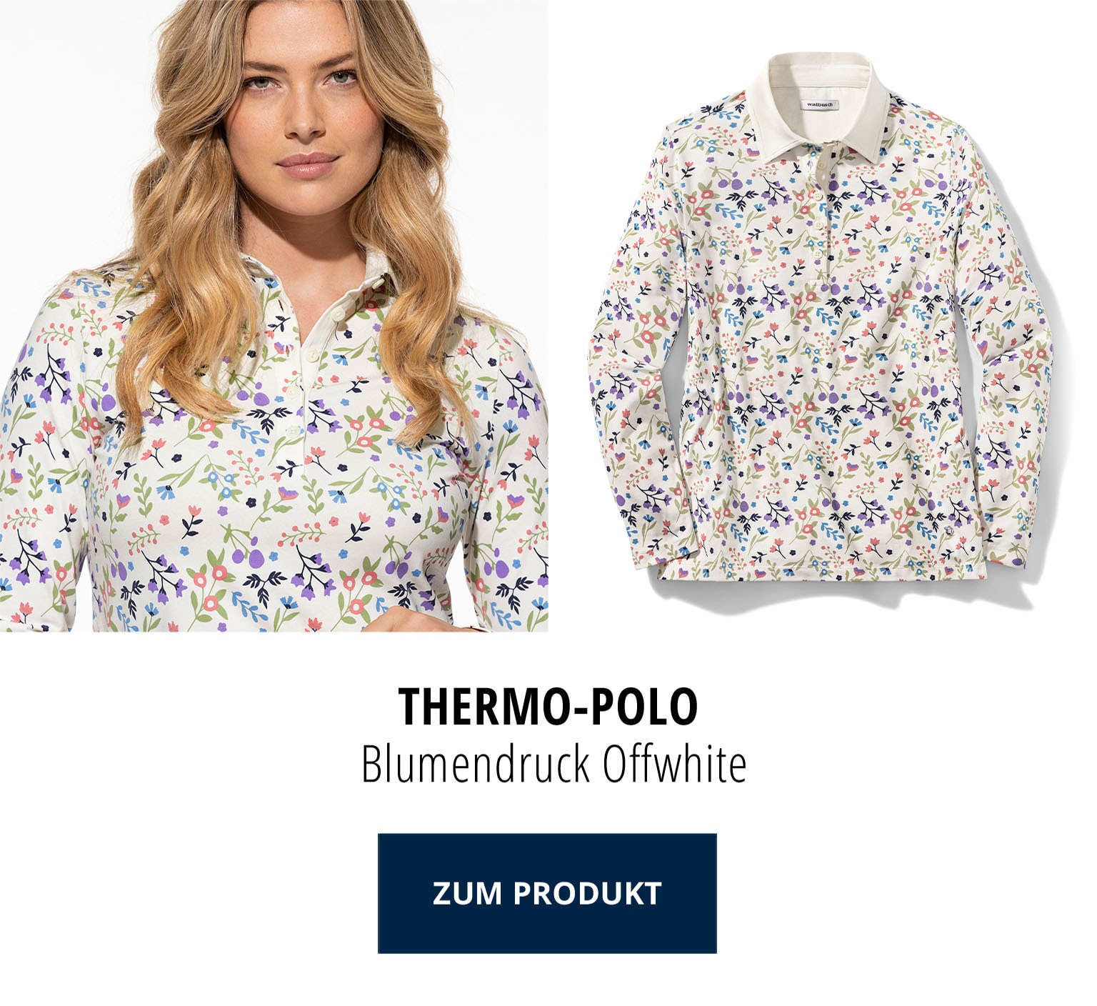 Thermo-Polo - Blumendruck Offwhite | Walbusch