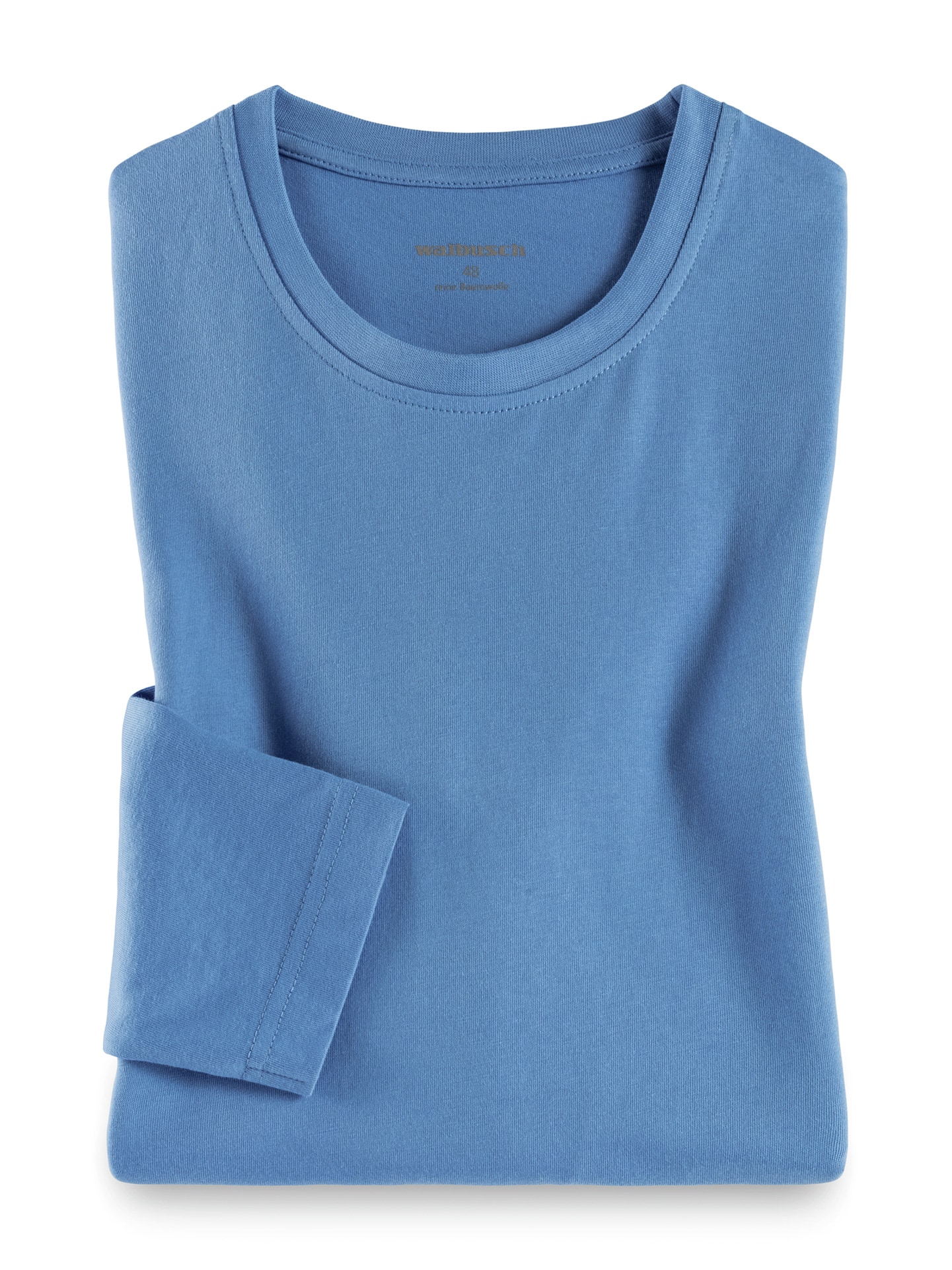 Langarm-Shirt Rundhalsausschnitt Mittelblau