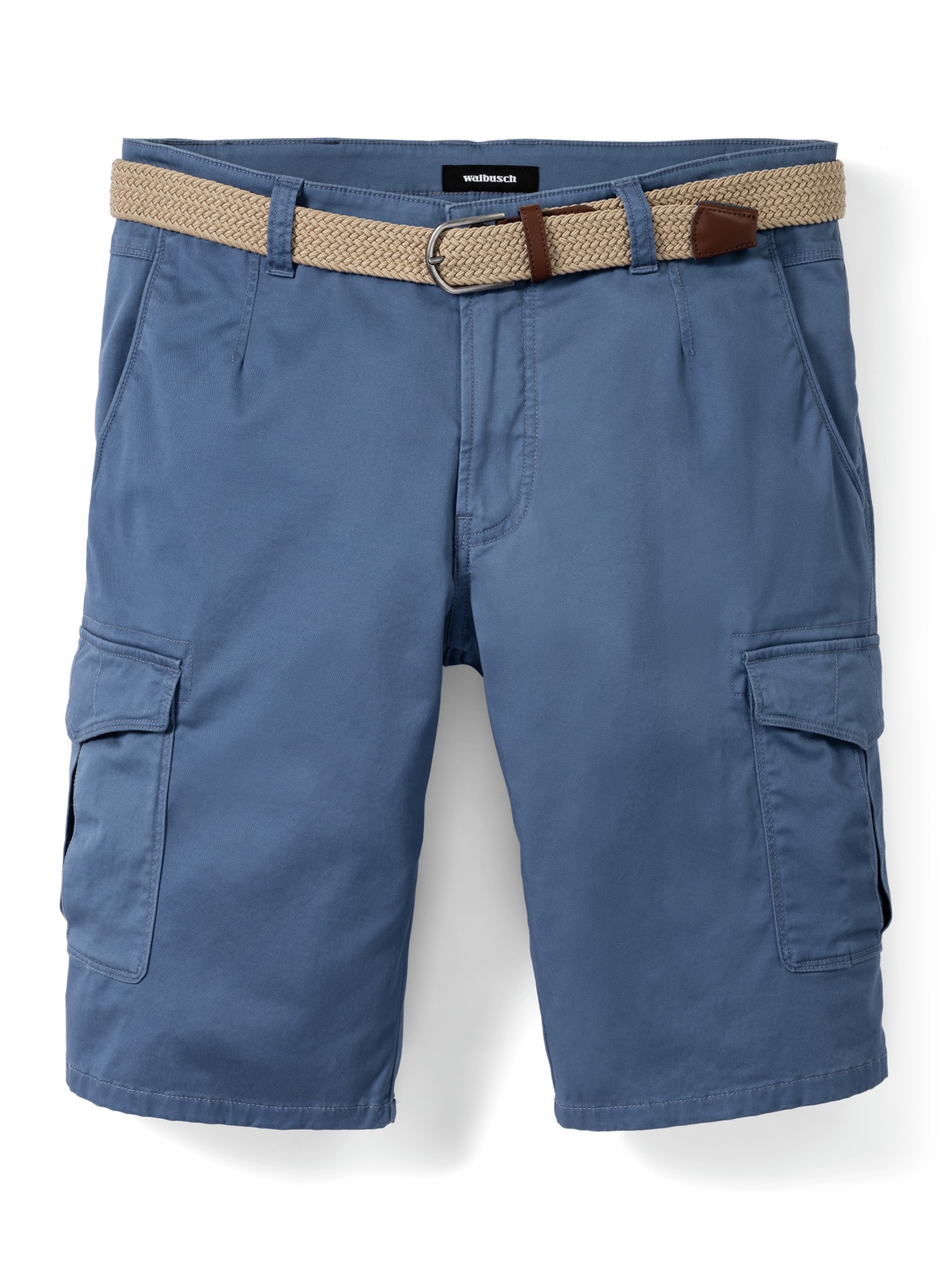Extraglatt Gürtel Cargo-Bermudas Mittelblau