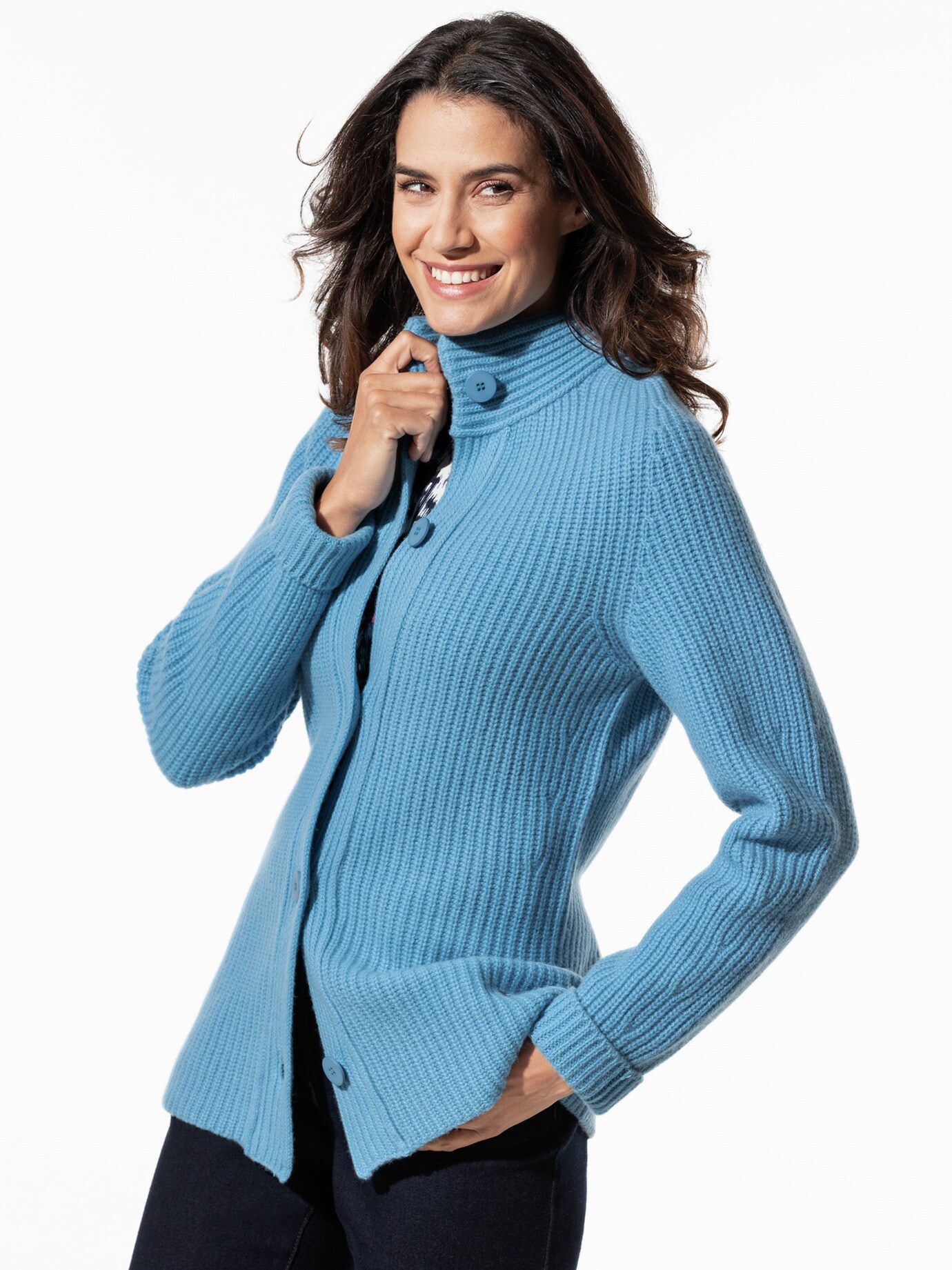 Cashmino-Strickjacke Nahtlos Stahlblau