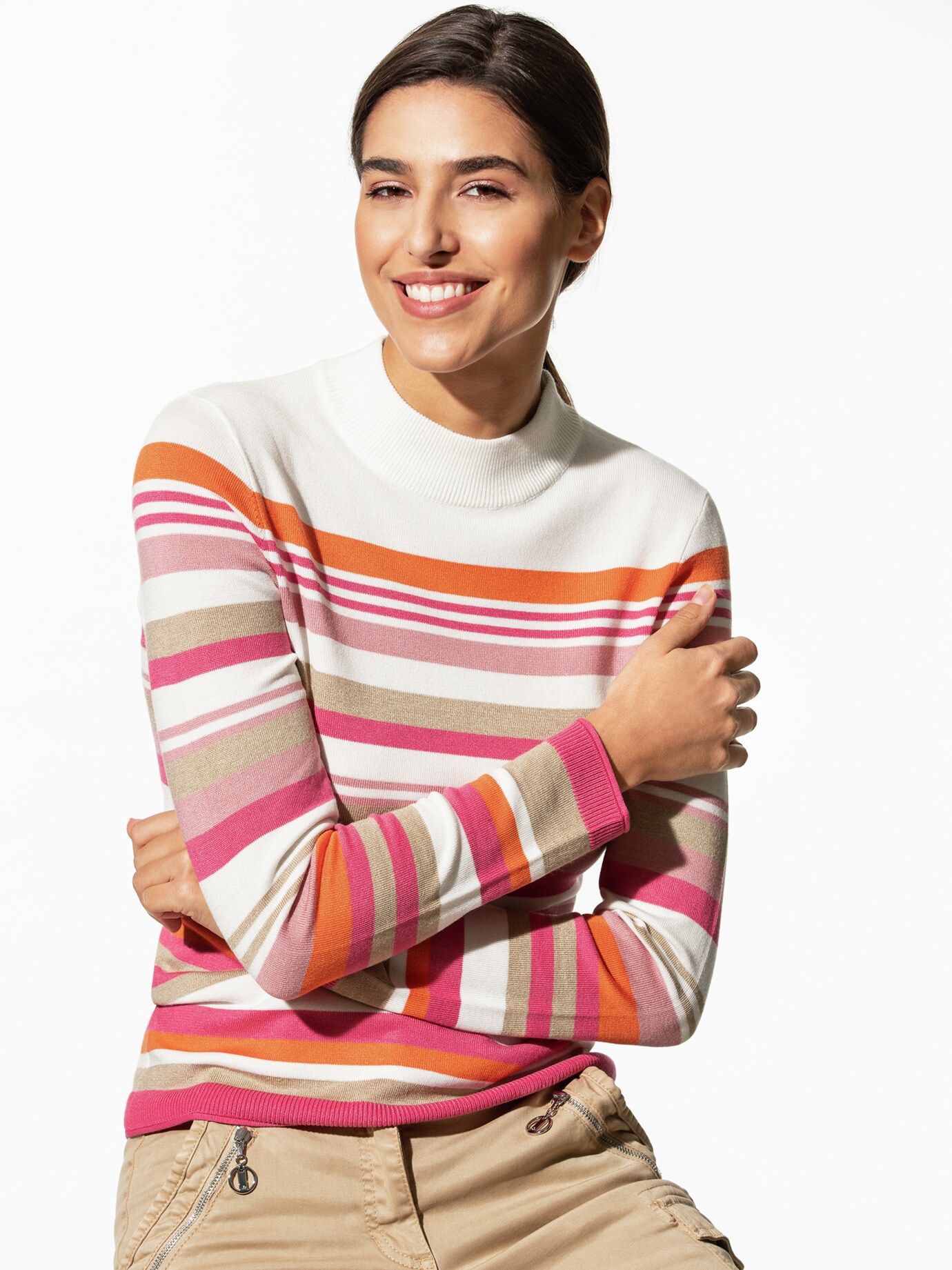 Stehbund-Pullover Hautschmeichler Multiringel Offwhite