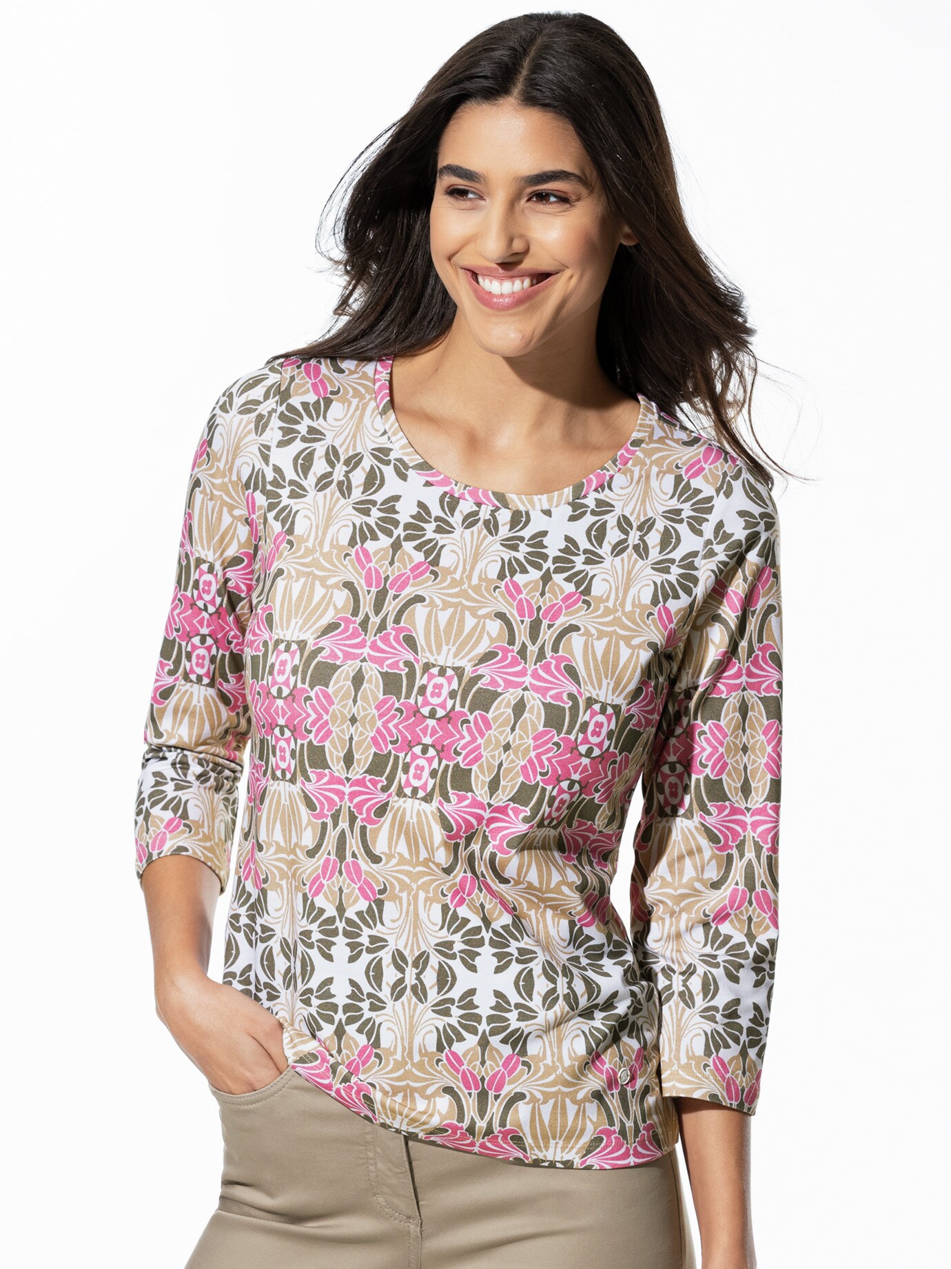 Baumwollshirt Art deco Khaki/Pink