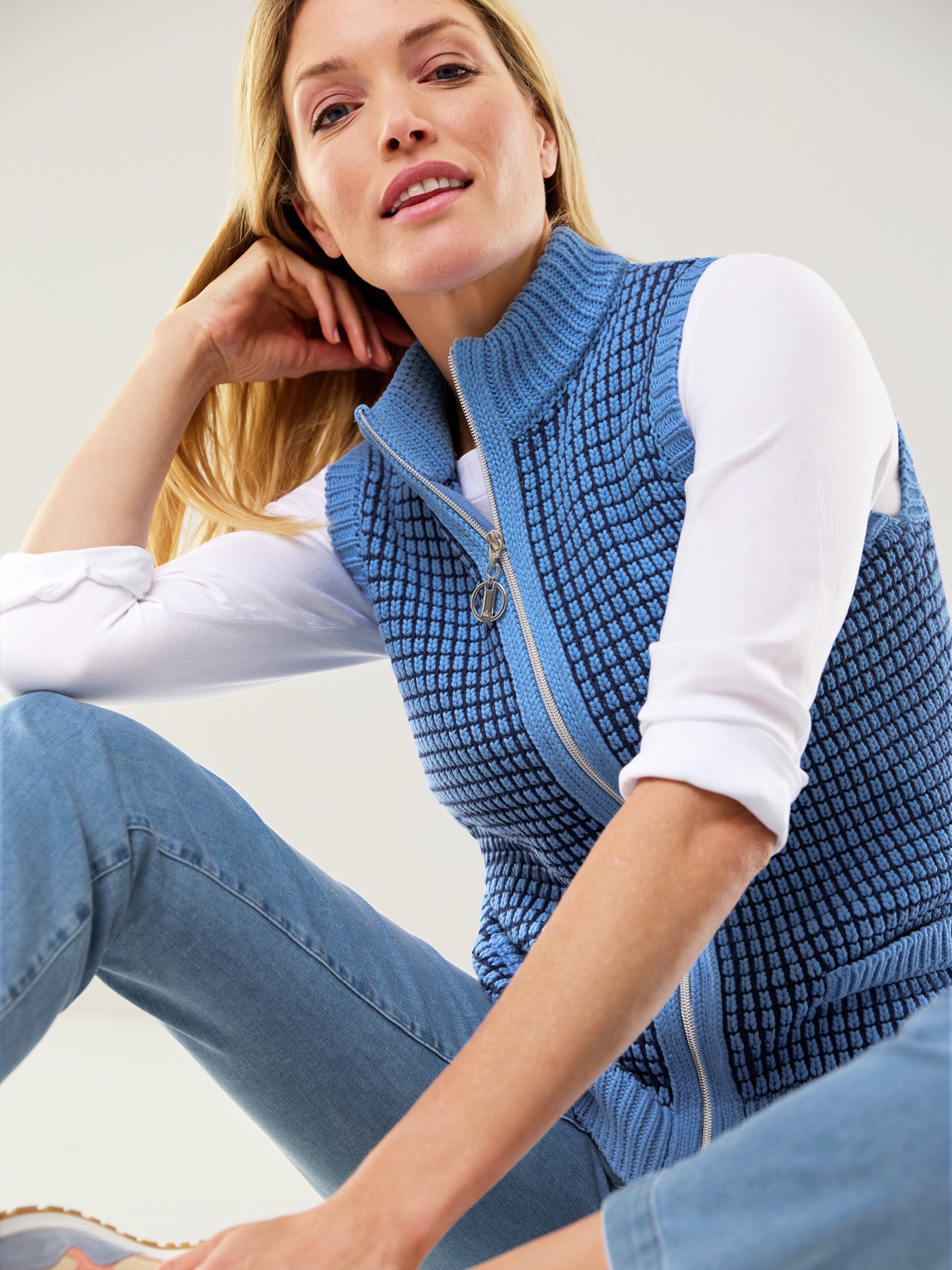 Reißverschlussweste Sommertweed Jeansblau