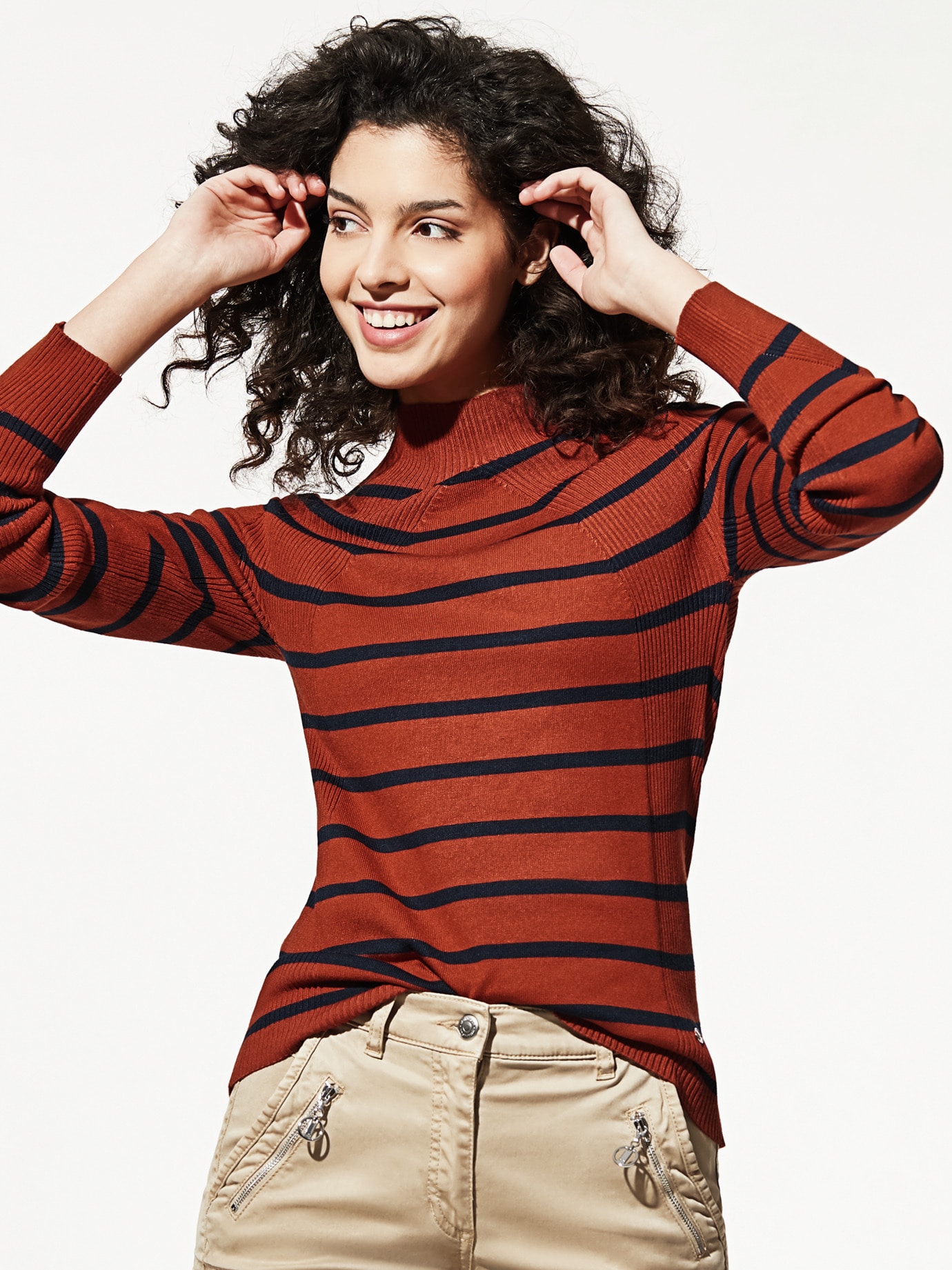 Hautschmeichler-Pullover Rippmix Zimt/Marine