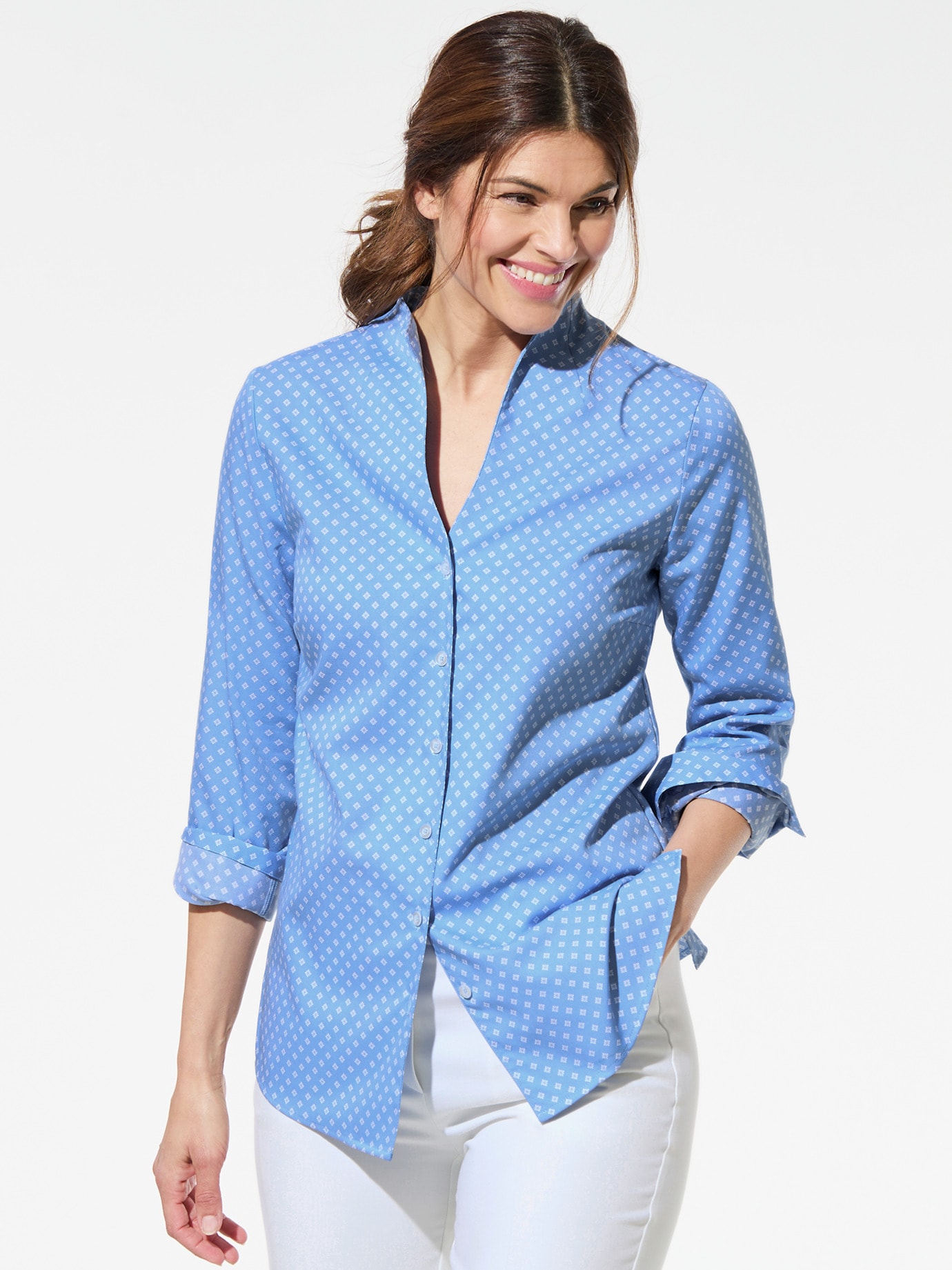 Extraglatt-Bluse Kelchkragen Minimal Blau