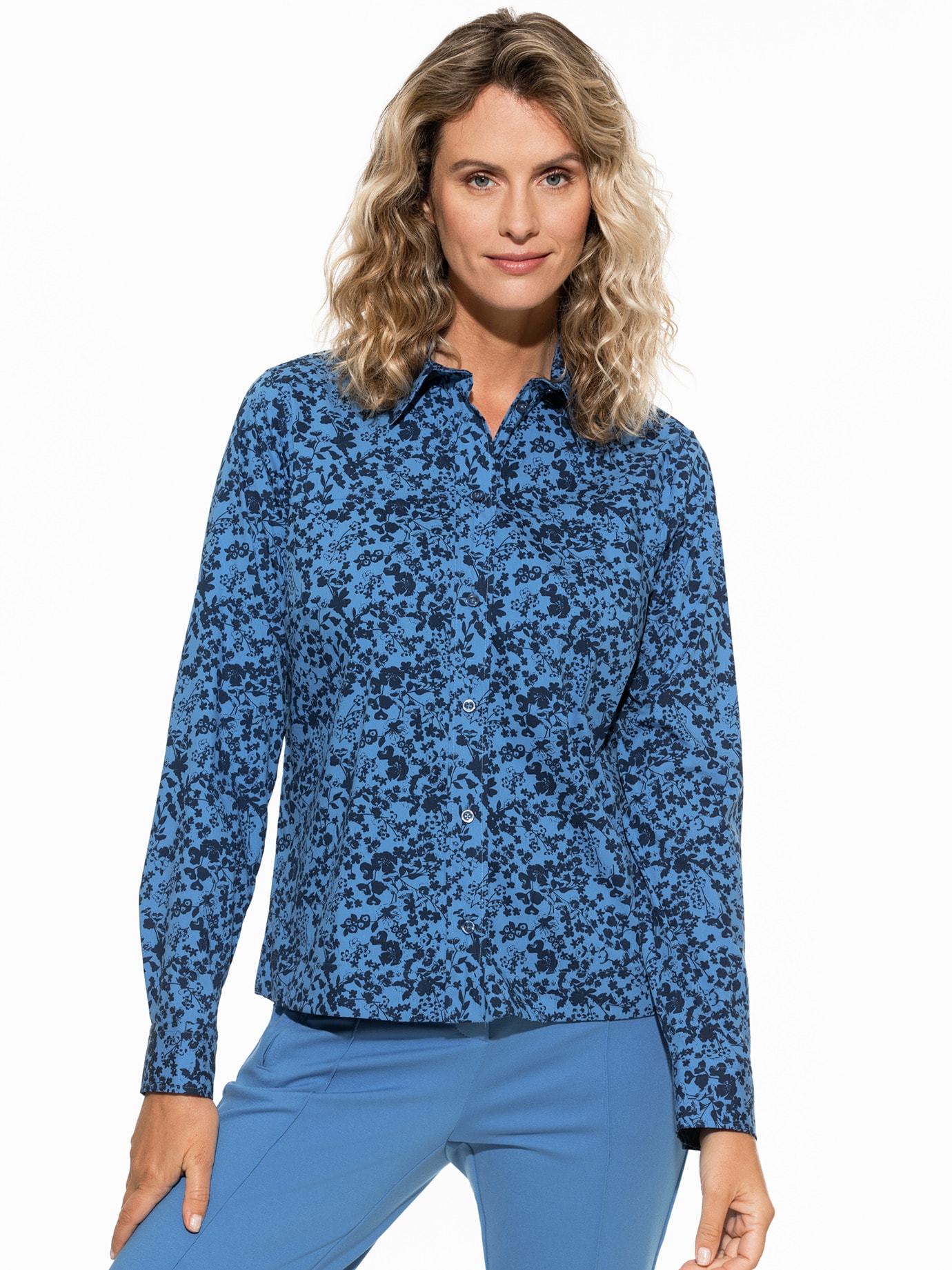 Boxi-Bluse Millefleurs Blume Blau