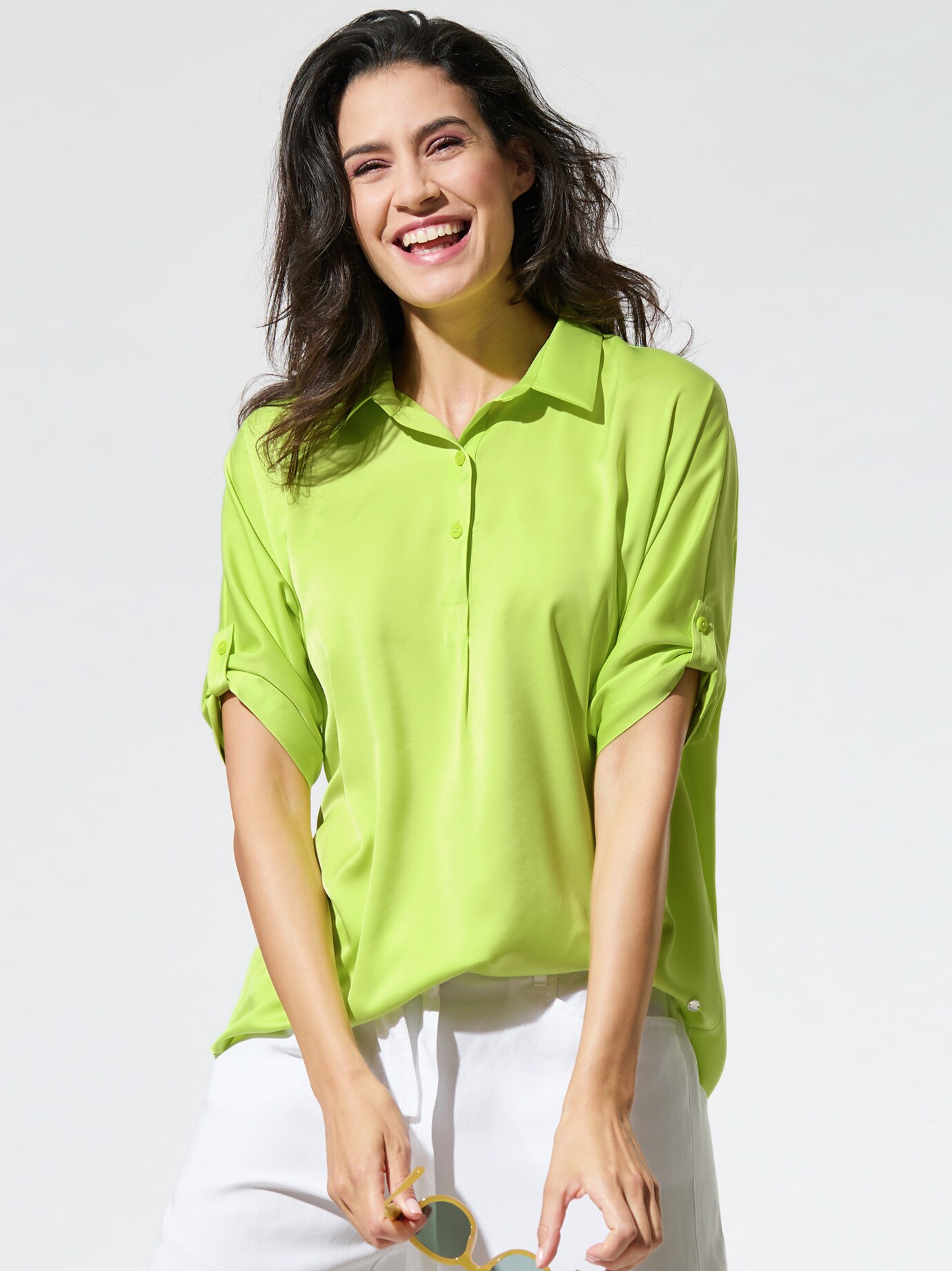 Kimono-Bluse Krempelarm Apfelgrün