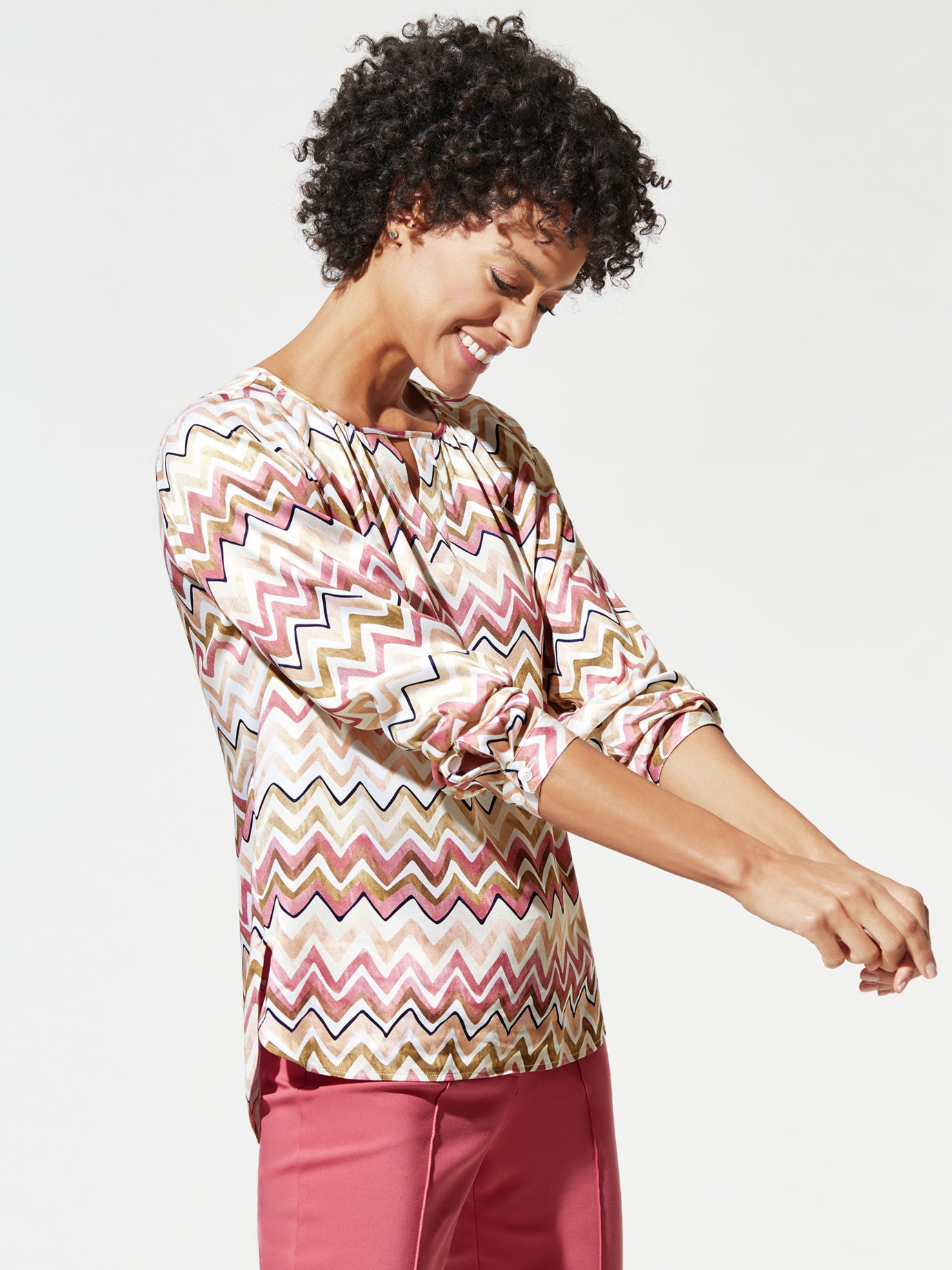 Hautschmeichler Viskose-Bluse Rosenholz Zickzack