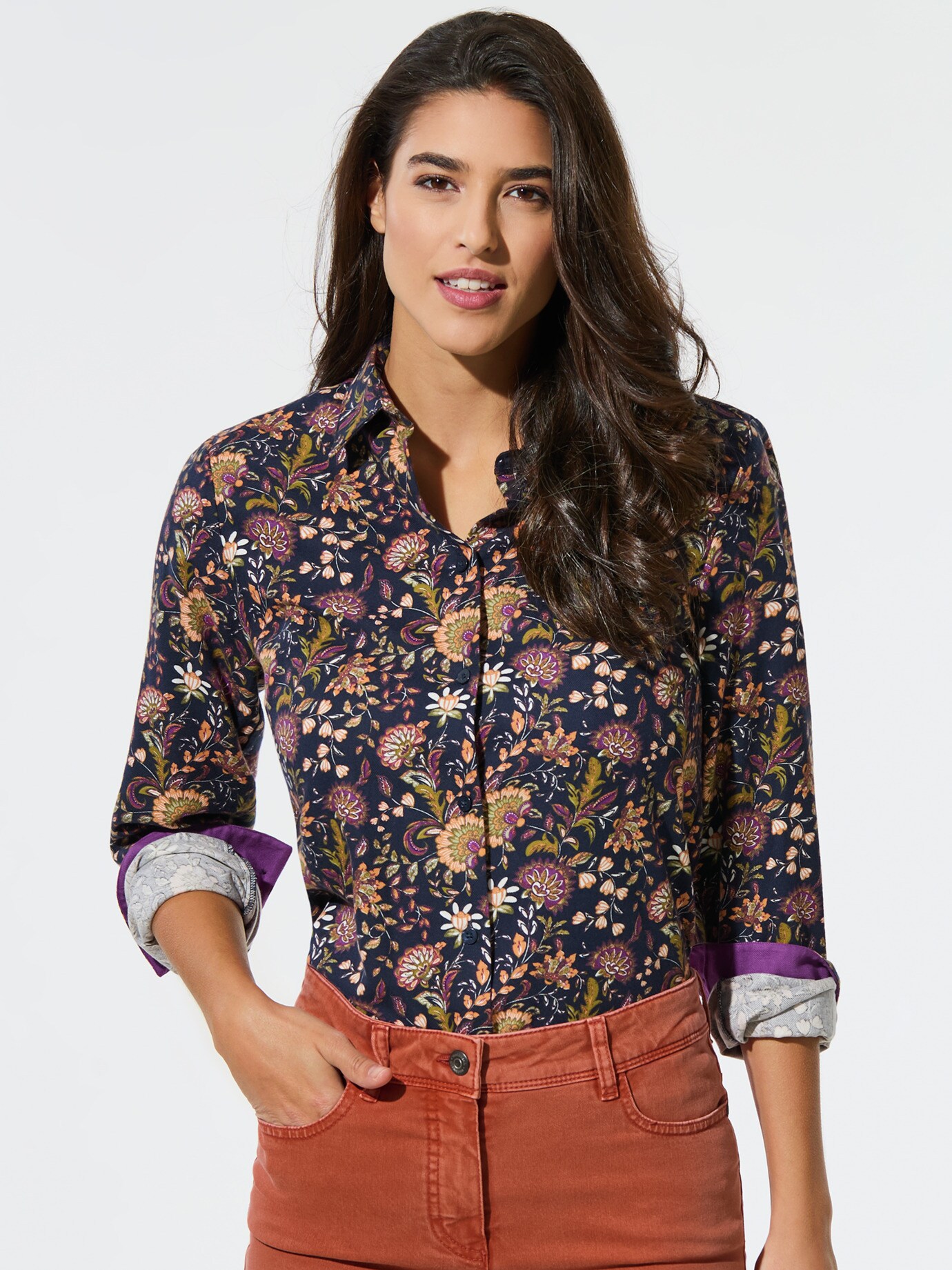 Aktiv-Flanell-Hemdbluse Paisley Marine