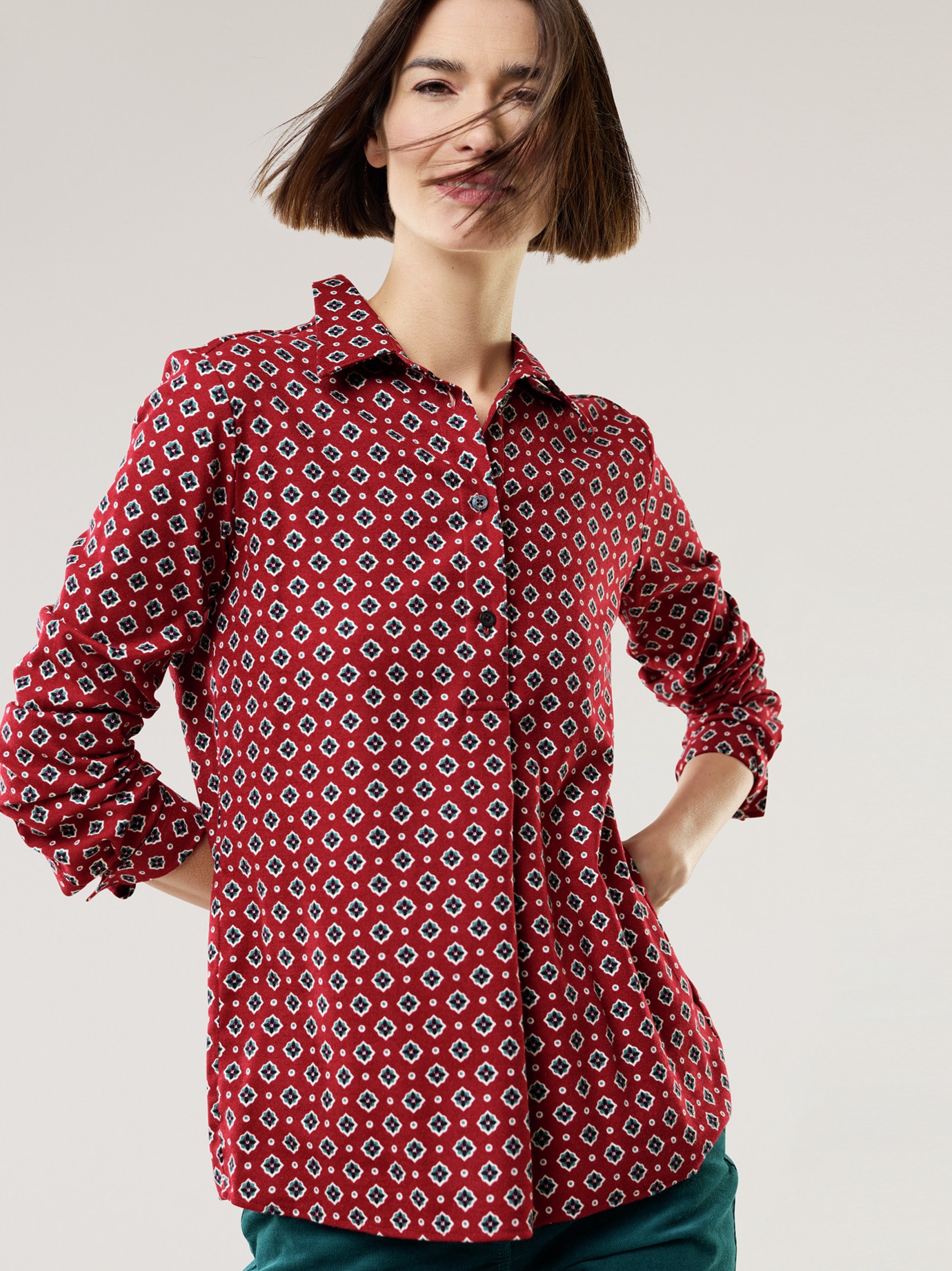 Soft-Flanell Polo-Bluse Krawattendessin