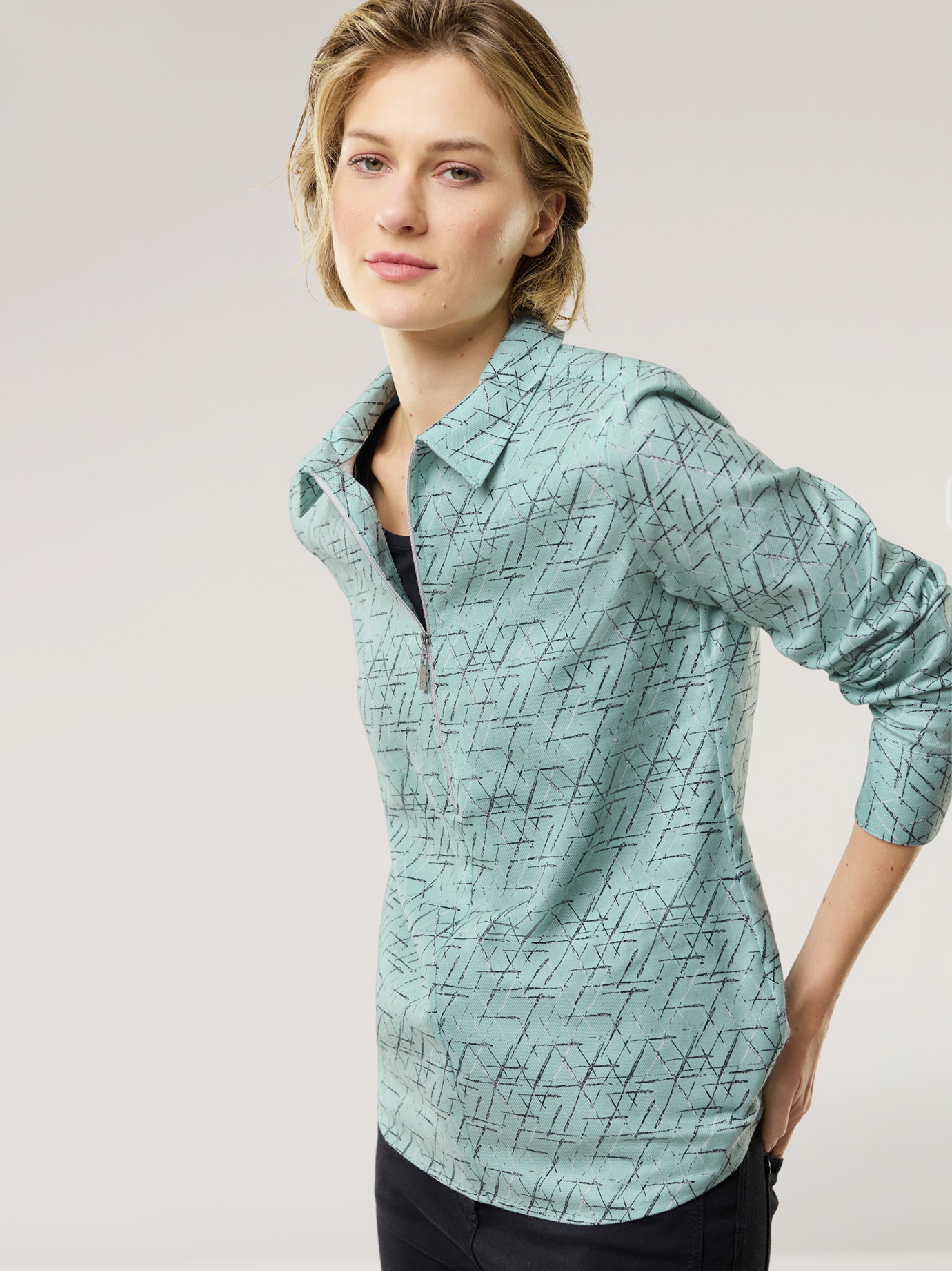 Kuschelflanell Zip-Bluse Minimal Gletchergrün