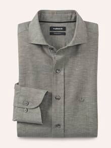 Leinen-Mix Hemd mit Haifischkragen Schilf