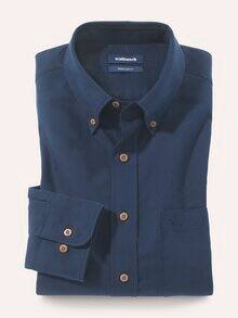 Hemd aus angerautem Baumwoll-Twill Uni Marine