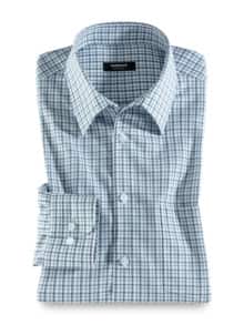 Extraglatt-Hemd Walbusch-Kragen Karo Weiß/Lagune