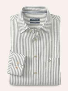 Pures Leinen Hemd Streifen Oliv