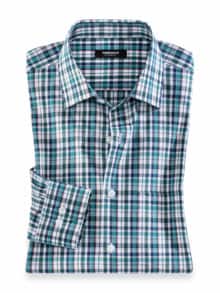 Extraglatt-Hemd Kent-Kragen Lagune kariert