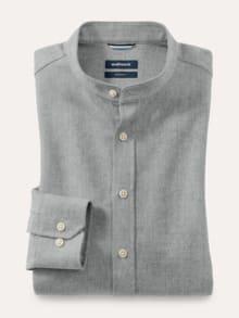 Flanell Stehkragen-Hemd Grau Melange