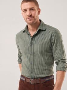 Soft-Flanell Hemd mit Kent-Kragen Streifen Oliv