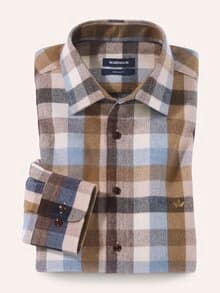 Hemd aus portugiesischem Flanell Blockkaro Camel