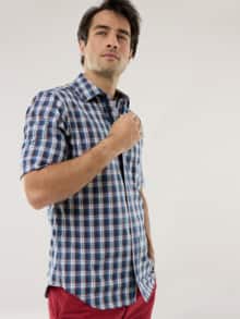 Extraglatt-Hemd Zip & Go Karo Blau