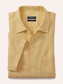 Leinen-Mix Revers-Kragen-Hemd Vanille