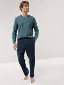 Jersey Flanell Pyjama Streifen Marine