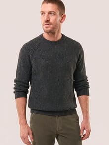 Rundhalspullover in Tweed Optik Anthrazit