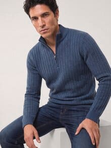 Troyer aus Wollmischung Jeansblau