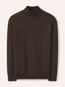 Stehkragen-Pullover mit Merinowolle Dunkelbraun