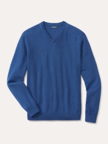V-Pullover Merino Extrafein Königsblau