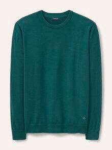 Rundhals-Pullover Merino Extrafein Blaugrün